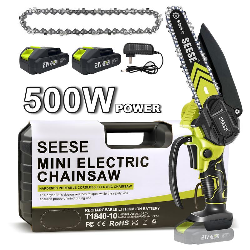 【SummerVibes】SEESE Brushless Mini ChainSaw Oil System- Portable Electric Cordless Saw for Wood Cutting, Batteries (2000mAh)