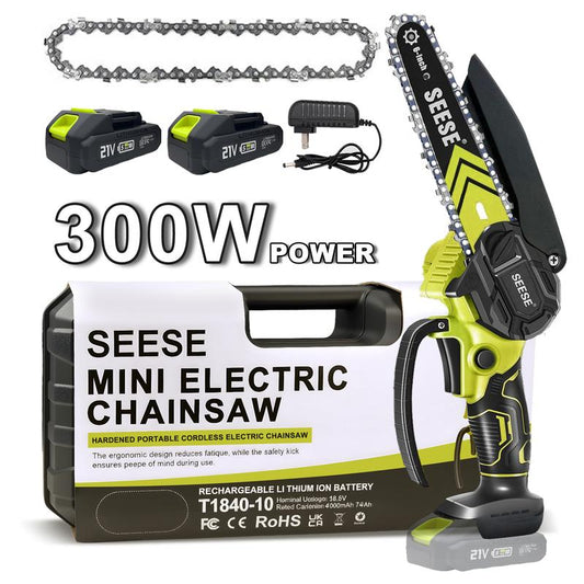 【SummerVibes】SEESE Brushless Mini ChainSaw Oil System- Portable Electric Cordless Saw for Wood Cutting, Batteries (2000mAh)