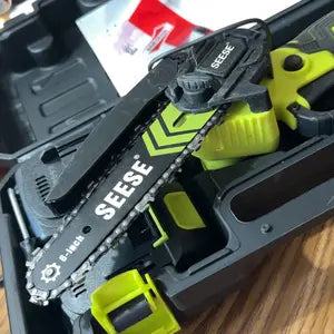【SummerVibes】SEESE Brushless Mini ChainSaw Oil System- Portable Electric Cordless Saw for Wood Cutting, Batteries (2000mAh)