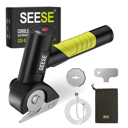 【SummerVibes】SEESE Cordless Rechargeable Electric Scissors – Portable Cutter for Fabric, Cardboard, Carpet