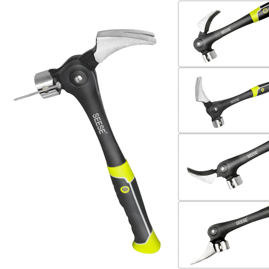 【SummerVibes】SEESE 16oz Claw Hammer with Magnetic Nail Starter,Indexing Rip Claw,Forged Steel Head,Shock-Absorbing TPR Grip,Heavy Duty Framing & DIY Tool