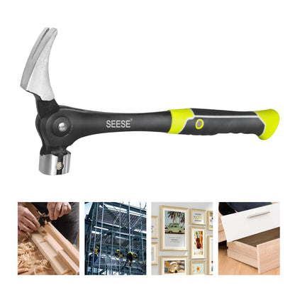 【SummerVibes】SEESE 16oz Claw Hammer with Magnetic Nail Starter,Indexing Rip Claw,Forged Steel Head,Shock-Absorbing TPR Grip,Heavy Duty Framing & DIY Tool