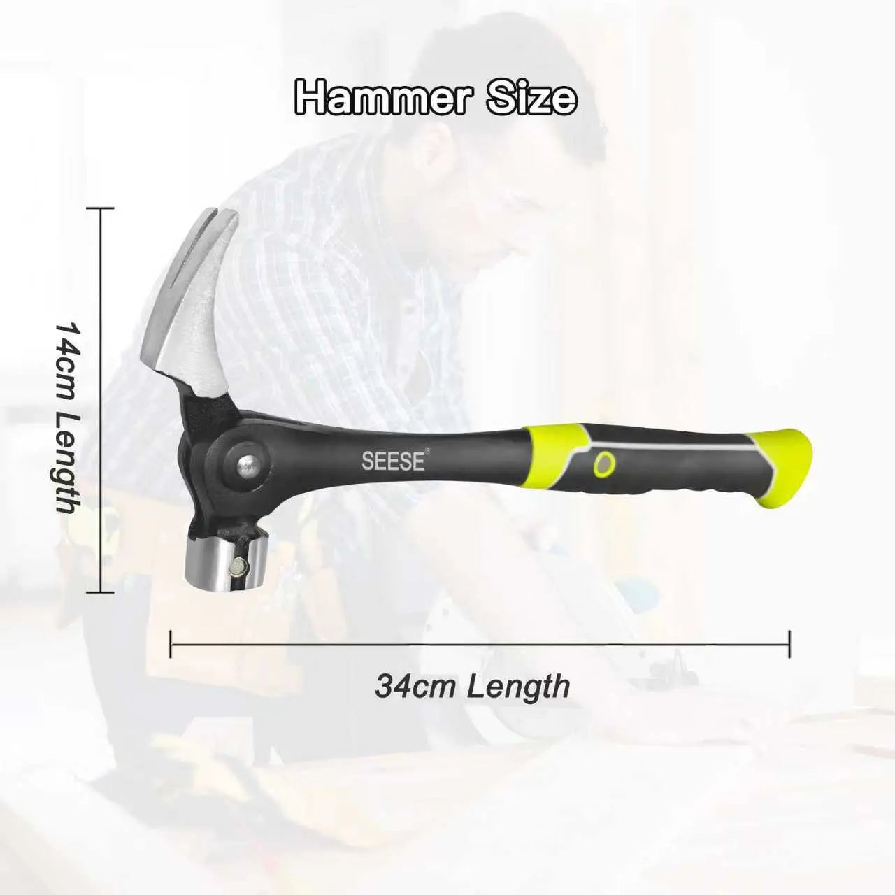 【SummerVibes】SEESE 16oz Claw Hammer with Magnetic Nail Starter,Indexing Rip Claw,Forged Steel Head,Shock-Absorbing TPR Grip,Heavy Duty Framing & DIY Tool